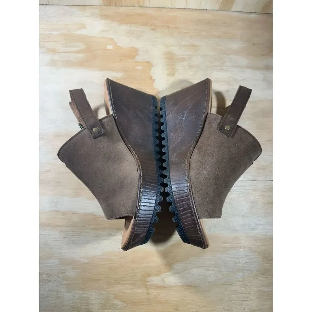 Boc Brown Suede Wedge Slingback Sandals Women’s Size 8